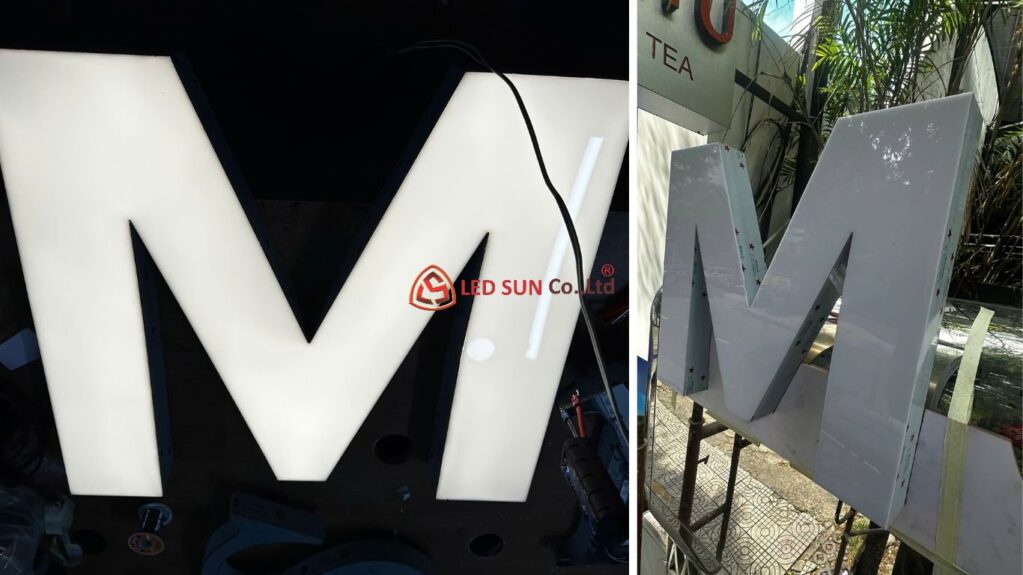 Chữ inox mặt mica không viền