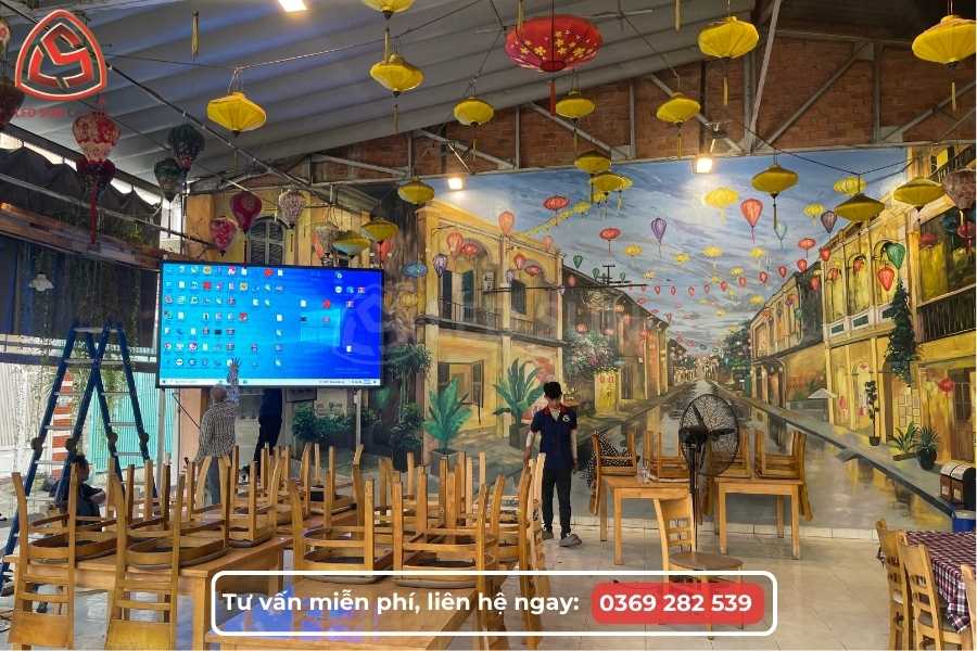 màn hình led trong không gian quán Hội An