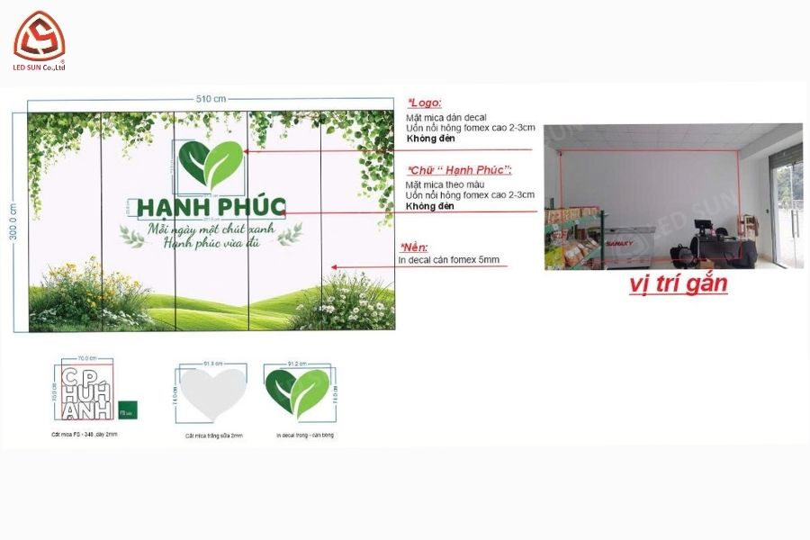 Bản thiết kế backdrop trong cửa hàng thực phẩm chay.