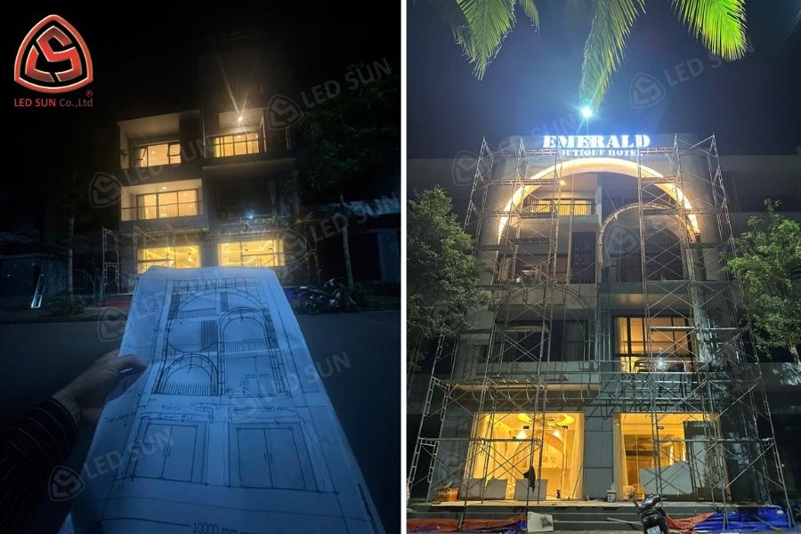 Đội Led Sun thi công khách sạn Emerald theo bản vẽ.
