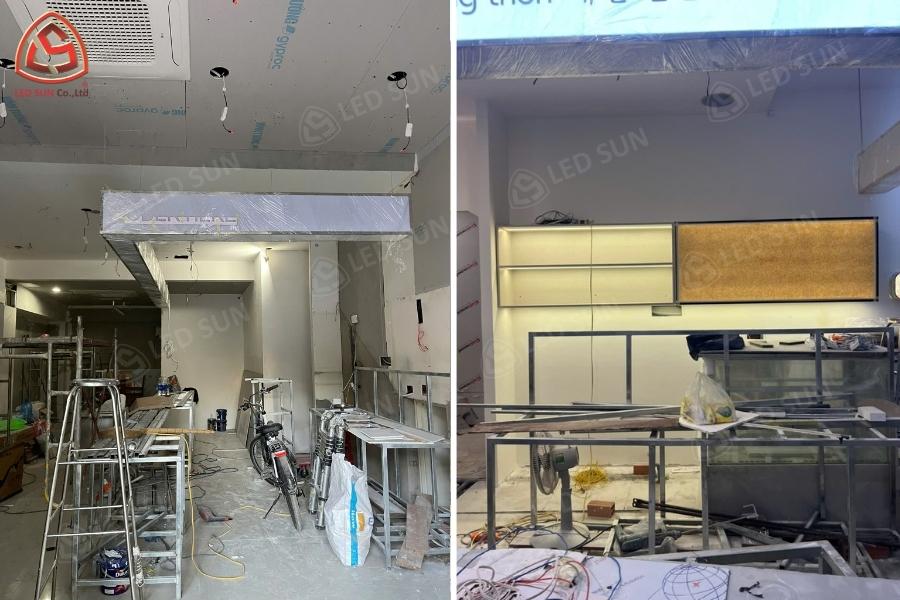 Hiện trạng bên trong quán Durian khi thi công.