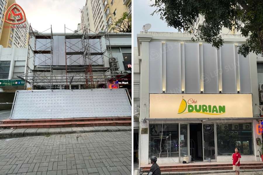 So sánh mặt tiền trước và sau khi thi công.