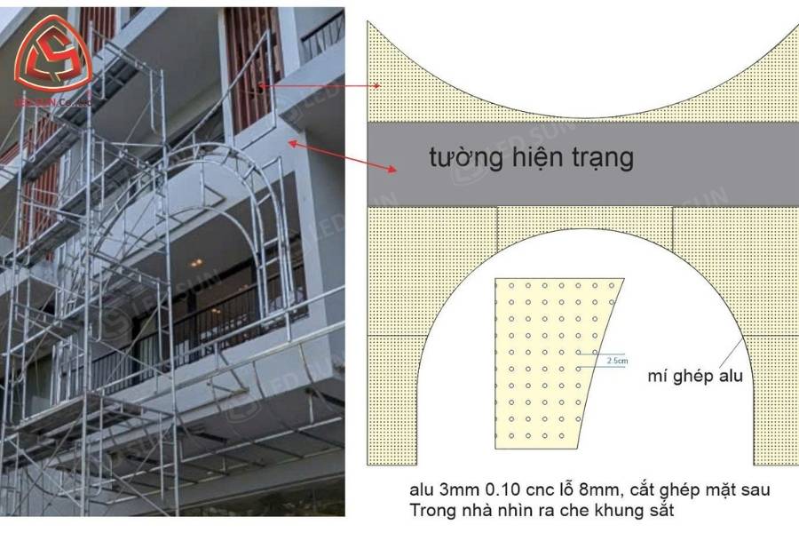 Hiện trạng tường mặt tiền trước khi thi công.
