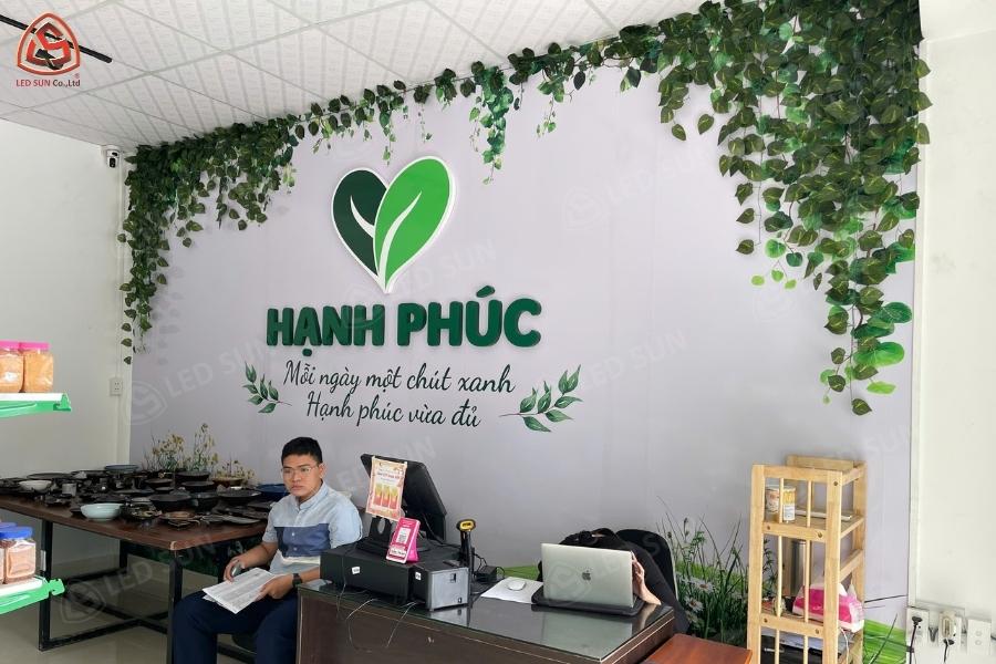 Backdrop cửa hàng thực phẩm chay sau khi hoàn thiện.
