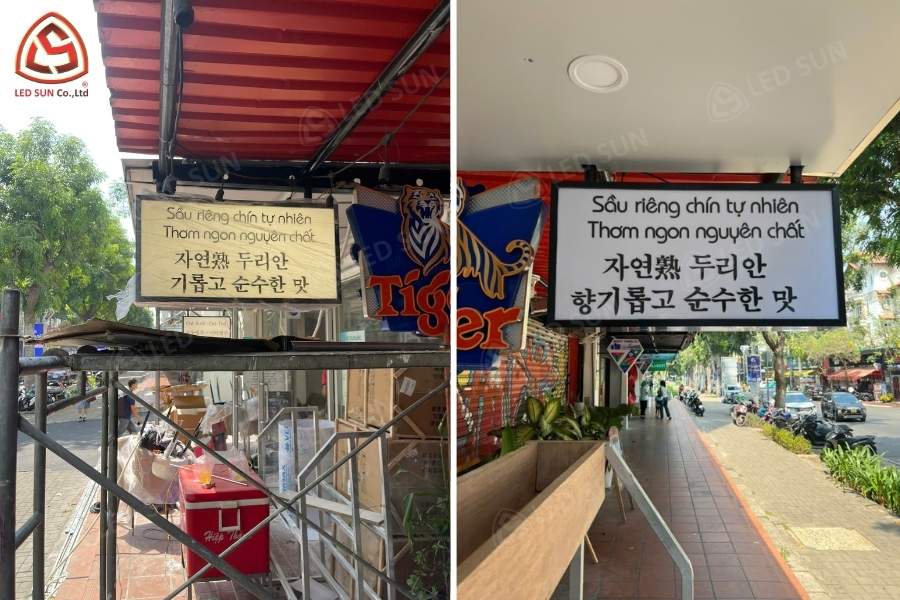 Hộp đèn vẫy quán Durian sau khi hoàn thiện.