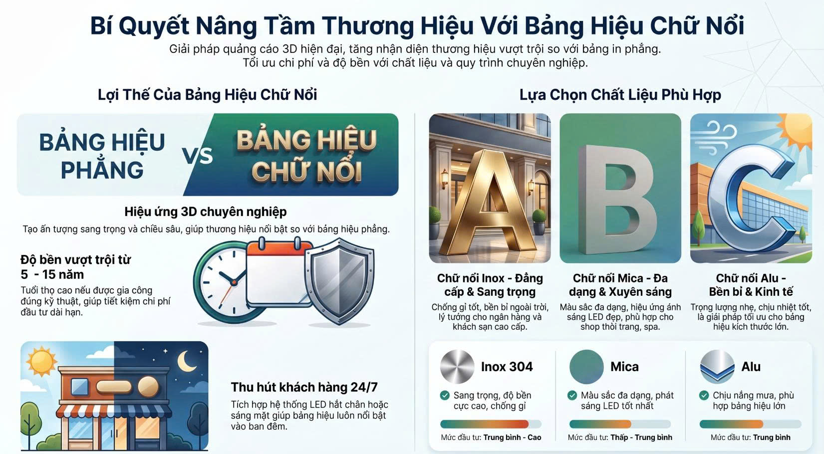 Bí quyết nâng tầm thương hiệu cùng bảng hiệu chữ nổi